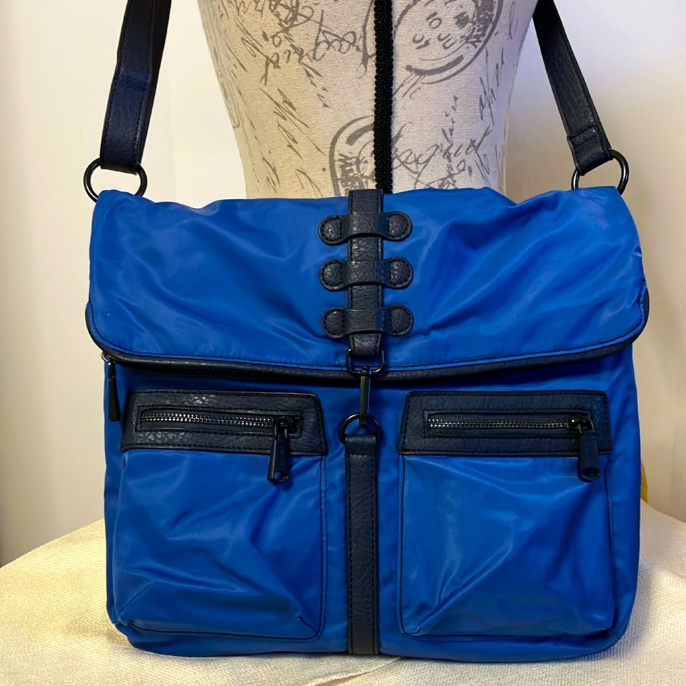 Co-Lab Foldover Nylon Crossbody Messenger Saddle Unisex Bag in Cobalt Blue